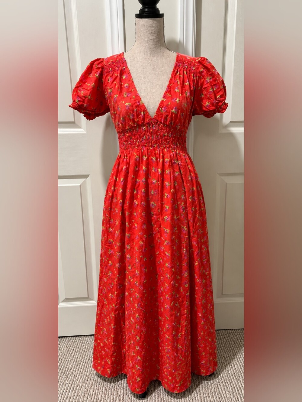 Urban Outfitters Liliana Cherry Print Open Back Side Slit Dress M